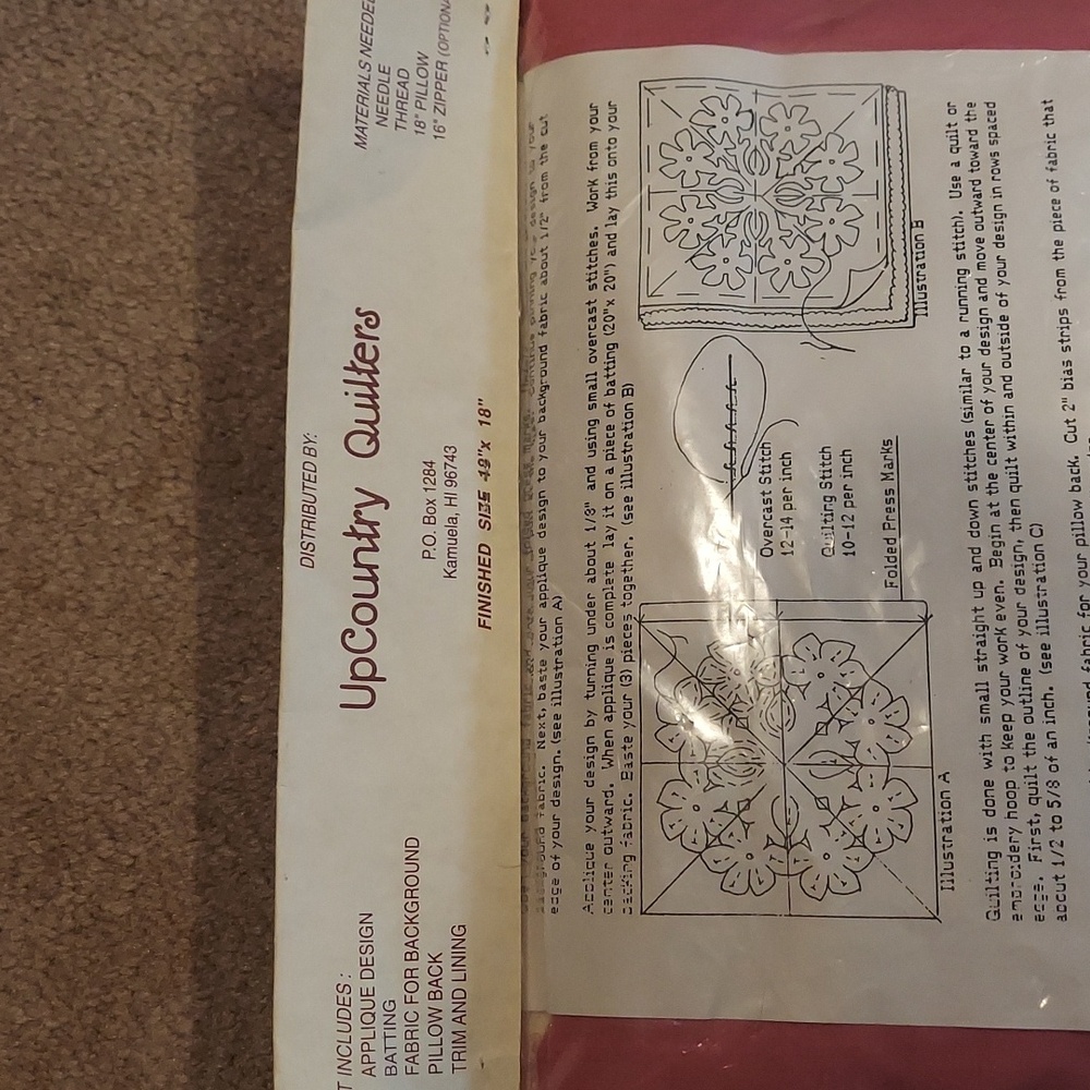 Vintage Gardenia Patch Needle Art Hawaiian Quilt Pillow Kit Sealed Package 1989 - Picture 4 of 4